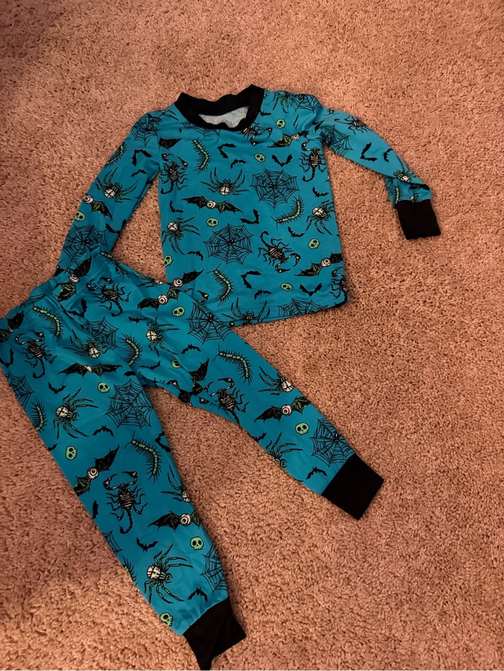Kids Teal Spider & Bat Pajama Set - Long Sleeve Two-Piece